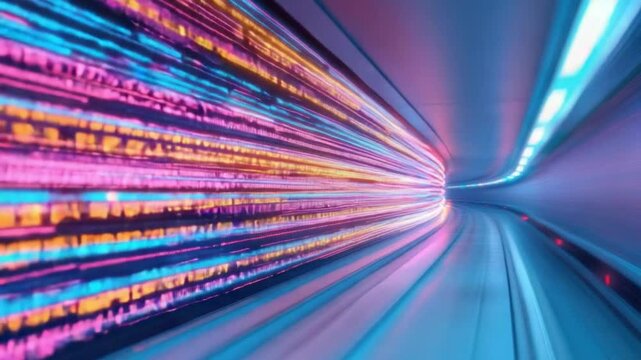 Quantum Tunnel: Futuristic, dynamic composition of a glowing tunnel, evoking speed and technological advancement