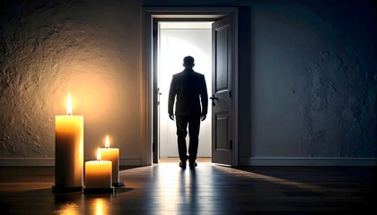Silhouette of a Faceless Figure Lurking in Candlelight Drama
