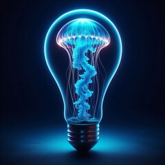 A jellyfish glowing neon blue