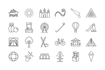 Line icons set of amusement park activities and recreation