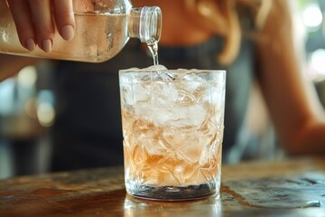 Close-up shot of a woman filling soda soft drink into a glass, highlighting casual beverage choices and moments of relaxation during social occasions, Generative AI
