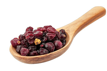 Close-up Of A Wooden Spoon Filled With Dried Cranberries Isolated On A Transparent Background