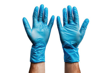 A Pair Of Blue Nitrile Gloves Worn On A Person's Hands Are Laid Flat On A White Surface The Gloves Are A Safety Precaution For Protecting The Hands From Contaminants