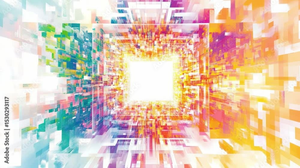 Poster digital bright tunnel : an abstract digital tunnel image with square shape with a brilliant central 