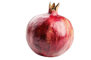 A Whole Ripe Pomegranate Fruit With A Deep Red Skin And A Small Green Crown On Top Isolated On A Transparent Background