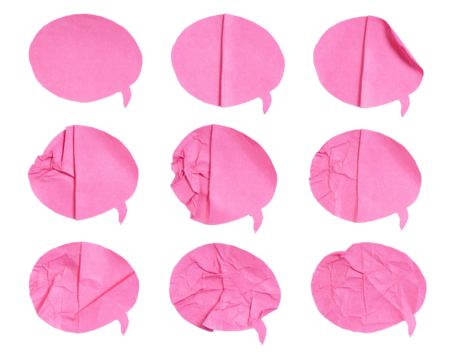 Set collection of blank crumpled pink speech bubble paper isolated on transparent background - Powered by Adobe