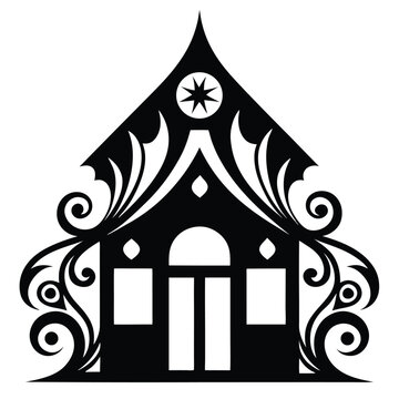 Bold ghar silhouette with artistic ornament white background