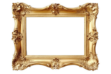 A Classic Ornate Golden Picture Frame With Intricate Carvings Isolated On A Transparent Background The Frame Is Perfect For Showcasing Photos Artwork Or Other Decorative Items