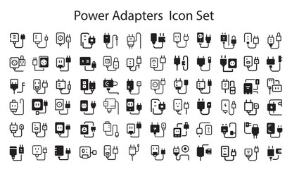 Power Icon. Power Adapters Icon Set.svg, charging cable flat icon.  Vector linear web icons set - cable wire computer plug stock illustration, Electric plug icon. Vector illustration stock illustrati
