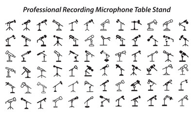 Professional Recording Microphone Table Stand Icon Set.svg,  Microphone Black and White Round Icon
