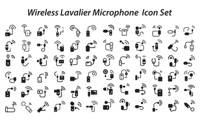 Wireless Lavalier Microphone Icon Set .svg. Mic flat line icons set. Podcast mike, journalist microphone, karaoke, conference, windscreen, retro radio vector illustration. Outline pictogram for music 