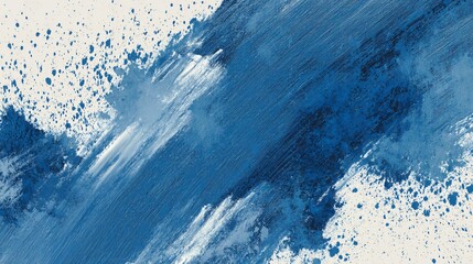 A dynamic blue texture evokes the feel of abstract painting with brushstrokes and splatters.