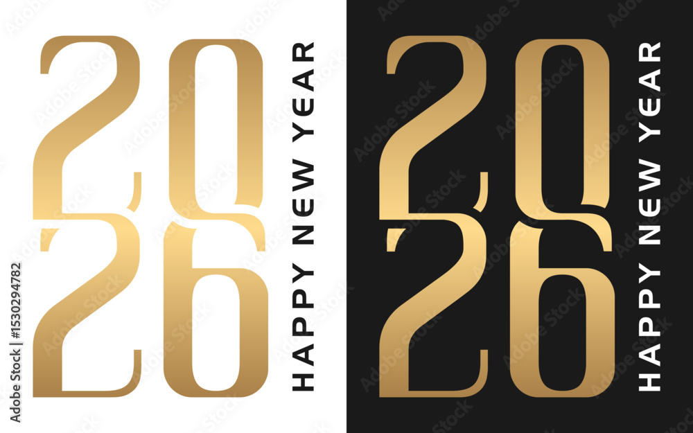 Fototapete vector new year 2026 with gold overlapping numbers on black and white background