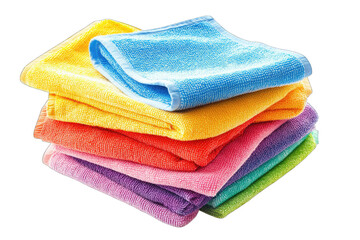 A Stack Of Six Colorful Towels Folded Neatly Arranged In A Rainbow Order From Blue To Green With A Transparent Background