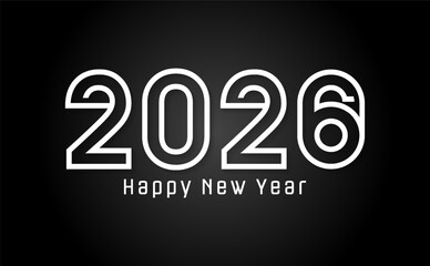 number 2026, happy new year 2026 greeting with line style numbers in white on black background