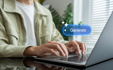 Person using laptop computer generating content online