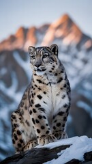 Fototapeta premium Snow Leopard in Winter Landscape – Endangered Species Art