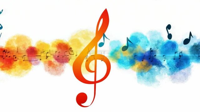 Harmonic Symphony: A vibrant treble clef, accompanied by musical notes and a kaleidoscope of color, resonates with the harmonious expression of music.
