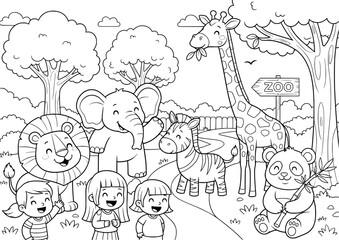 Happy zoo animal kids