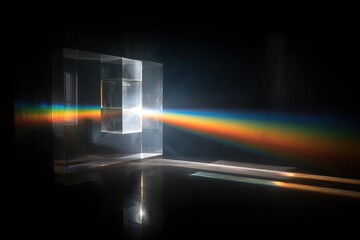 Glass blocks splitting light into a vibrant spectrum on a black surface