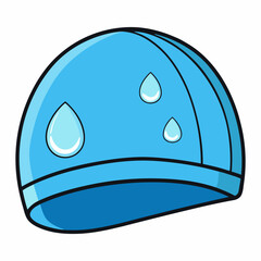 Illustration of a blue swimming cap with water droplets