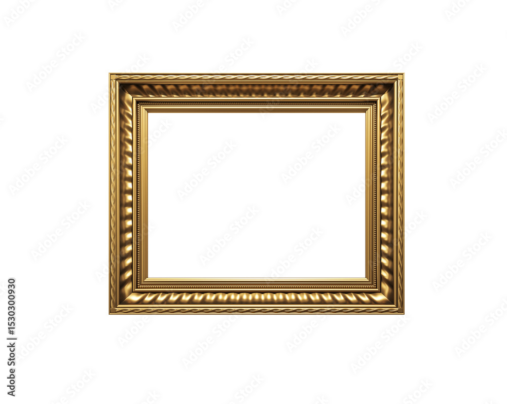 Poster Classic square golden frame isolated on transparent background for elegant poster or canvas display mockup template design concept. 3D Rendering