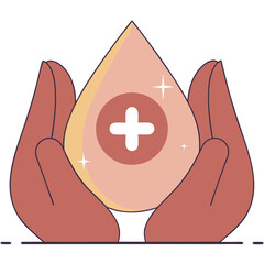 Hands holding a drop with a plus sign inside a circle