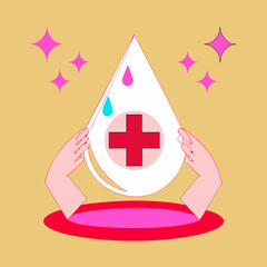 Hands holding a medical symbol with drops and stars around
