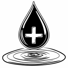 Stylized water droplet with plus sign over ripple effect
