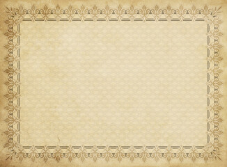 Bad condition grunge paper background with decorative vintage frame.