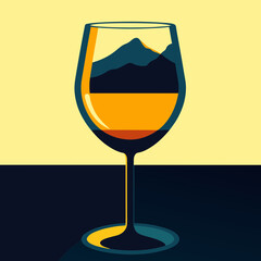 Wine glass containing mountains and liquid illustration
