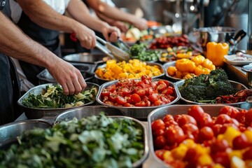 Obraz premium People washing raw vegetables at the sink in the kitchen, preparing ingredients for cooking, illustrating the importance of fresh produce in meal preparation and healthy eating habits, Generative AI