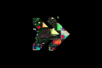 Abstract arrow shape with bright colors on a black background