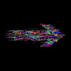 Colorful arrow pointing right, glitched effect against a plain black backdrop