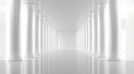 Obraz premium Elegant White Background with Glass Columns Creating Perfect Symmetry, Soft Lighting and HighResolution Photography for an Ultimate Visual Experience