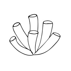 Simple black and white drawing of a tube coral, perfect for children's coloring books, marine-themed educational materials, and ocean worksheets. Easy lines and minimalistic design for young learners.