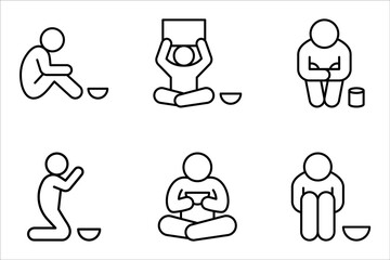 Poverty line icon set. Homless, hunger and poor concept. Vector illustration on white background.