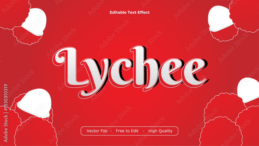 Poster lychee text effects vector design with red background