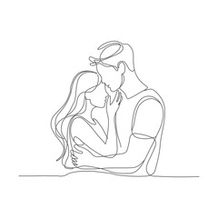 Romantic Couple Hug One Line Drawing Vector 