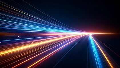 Obraz premium Speed of light streaks against dark background.