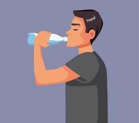 Man Drinking from a Water Bottle Hydrating Vector Illustration. Happy person maintaining the healthy habit of hydrating during summer