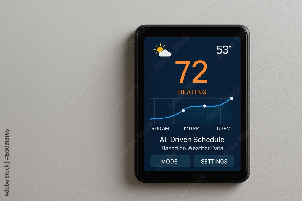 Aufkleber smart thermostat display with ai scheduling and real-time weather data visualization