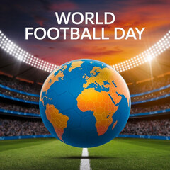 World Football Day Global Celebration of Soccer Earth as a Soccer Ball in Stadium Emphasizing the Excitement and Energy of the Gam