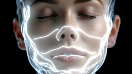 Vagus nerve concept ,Serene face with glowing lines evokes calm beauty and expression, illuminating tranquility and peaceful