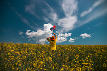 Woman with USA flag.