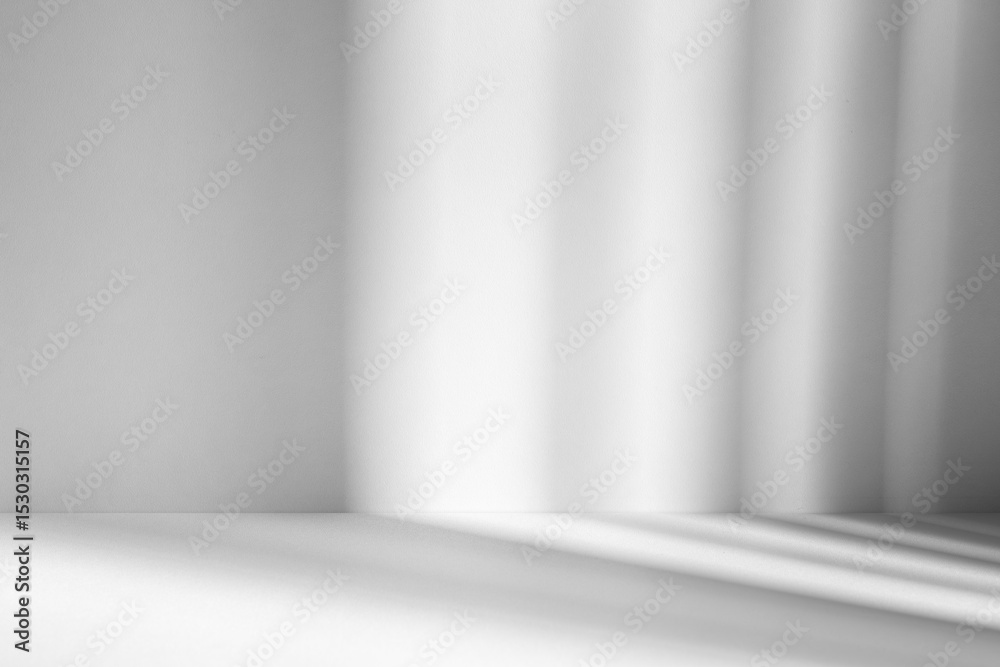 Poster Wall interior background, studio and backdrops show products.with shadow from window color white and grey. background for text insertion and presentation product	
