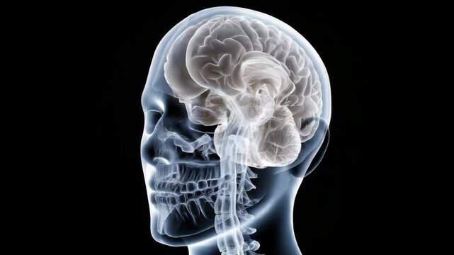 Vagus nerve concept ,Detailed Anatomical View of Human Head Brain, Skull, and Spinal Structure Transparent Style for Medical Study