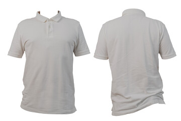Plain white polo shirt front and back view isolated on white background for fashion and apparel design mockup