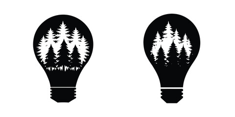 Fototapeta premium Light Bulb Silhouette With Dense Forest Inside Isolated on White Background