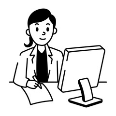 A hand drawn icon showing a hr manager working on system 